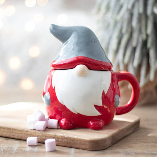 Red and Grey Christmas Gonk Lidded Mug