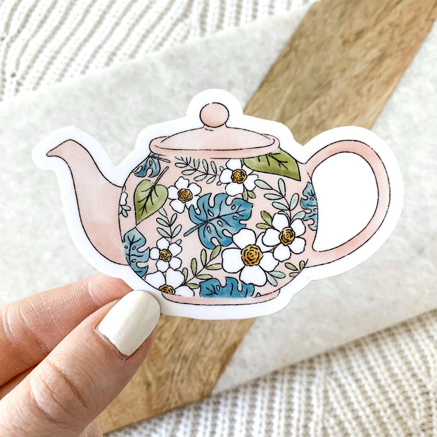 Tropical Pink Teapot Sticker 3.5x2.25in