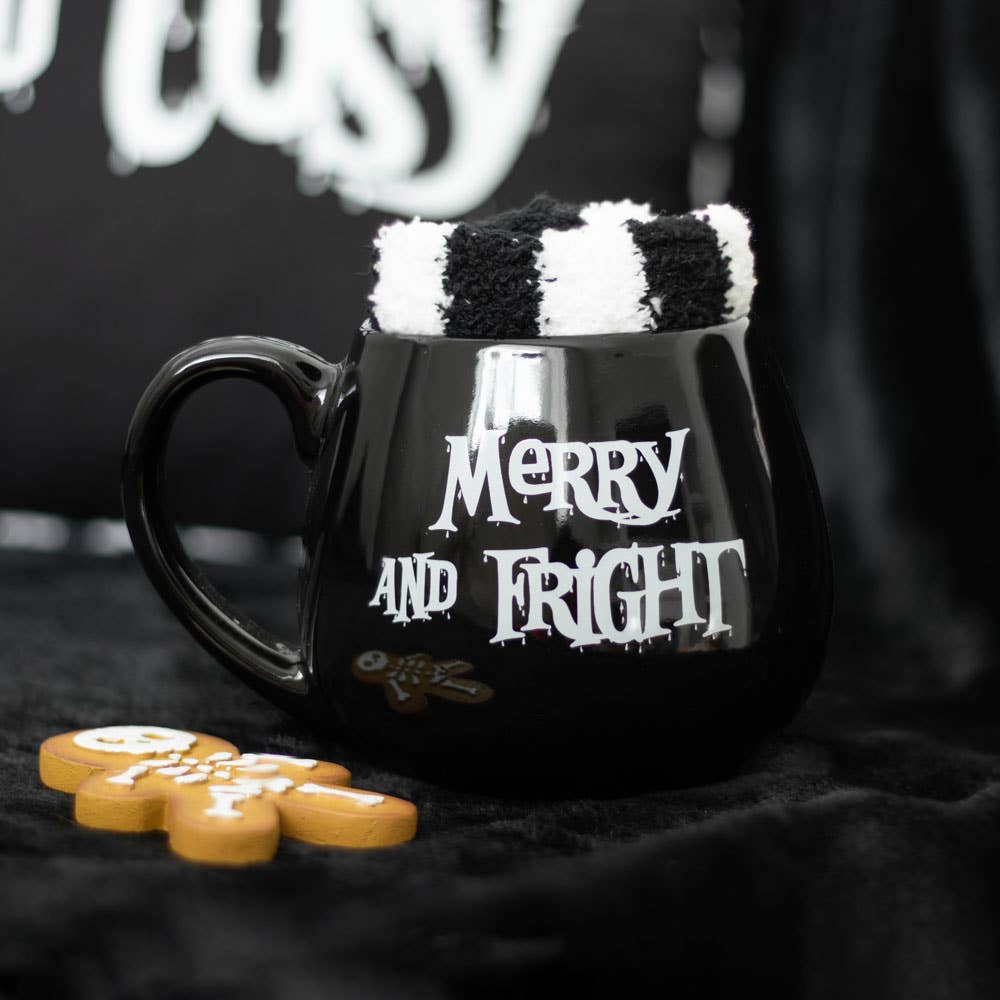 Merry and Fright Gothic Christmas Mug and Socks Set