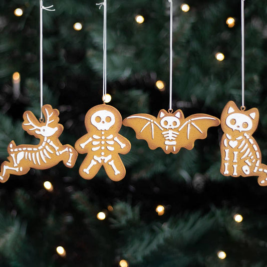 Set of 4 Creepy Christmas Skeleton Cookie Ornaments